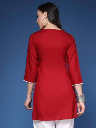 Maroon Solid Straight Kurta