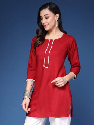 Maroon Solid Straight Kurta