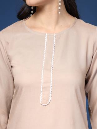 Beige Solid Straight Kurta