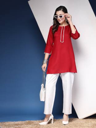 Maroon Solid Straight Kurta