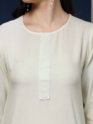 White Solid Straight Kurta