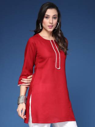 Maroon Solid Straight Kurta