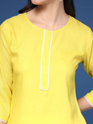 Yellow Solid Round Neck Straight Kurta