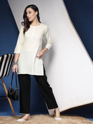 White Solid Straight Kurta