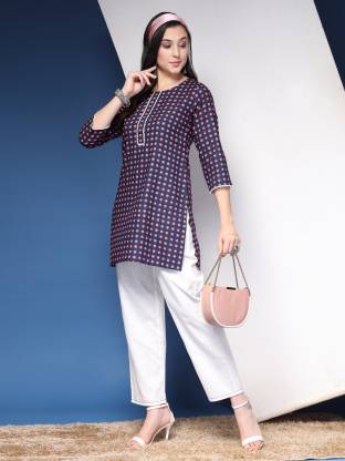 Chic Blue Polka Print Kurta