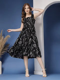 Black Aura Abstract Flare Midi Dress