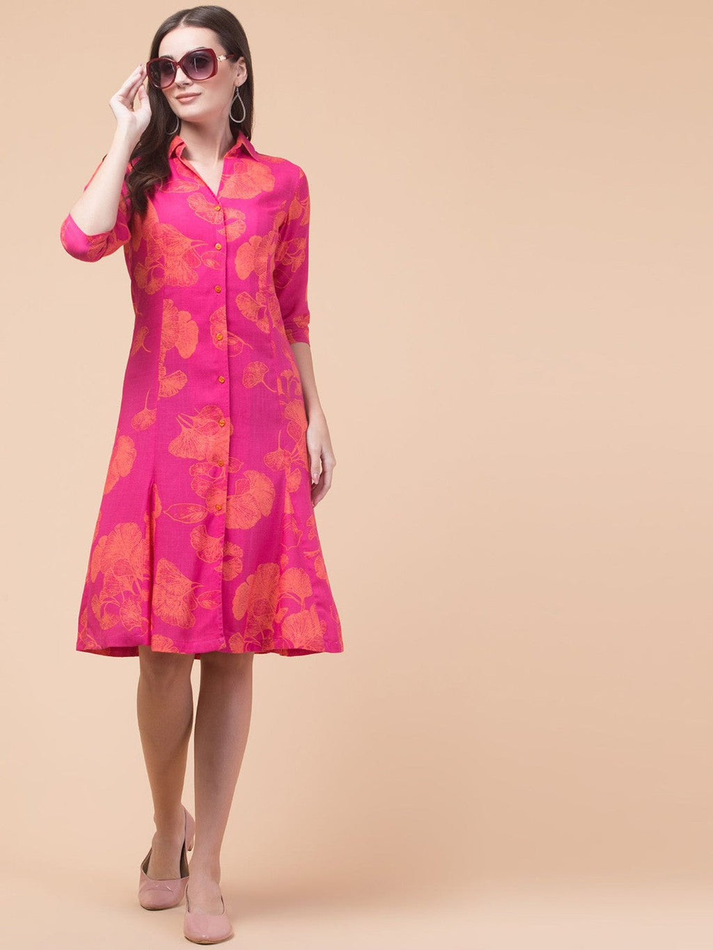 Blush Bloom Floral Shirt Midi Dress