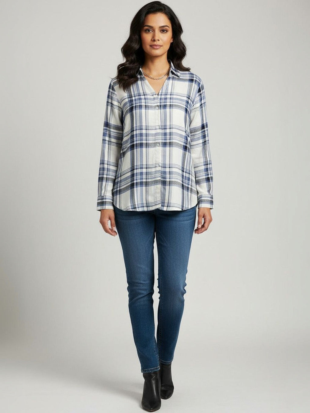 Classic Charm White Checks Printed Shirt
