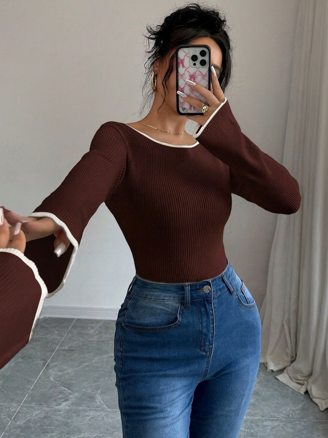Caramel Charm Flared Sleeves Top