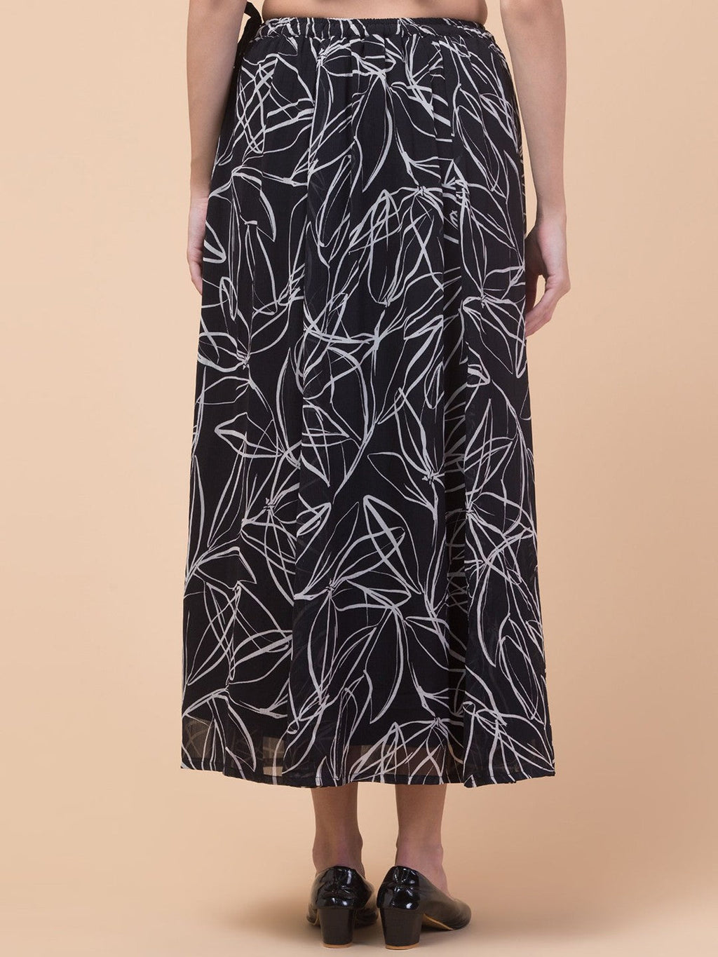 Black Abstract Print Maxi Skirt