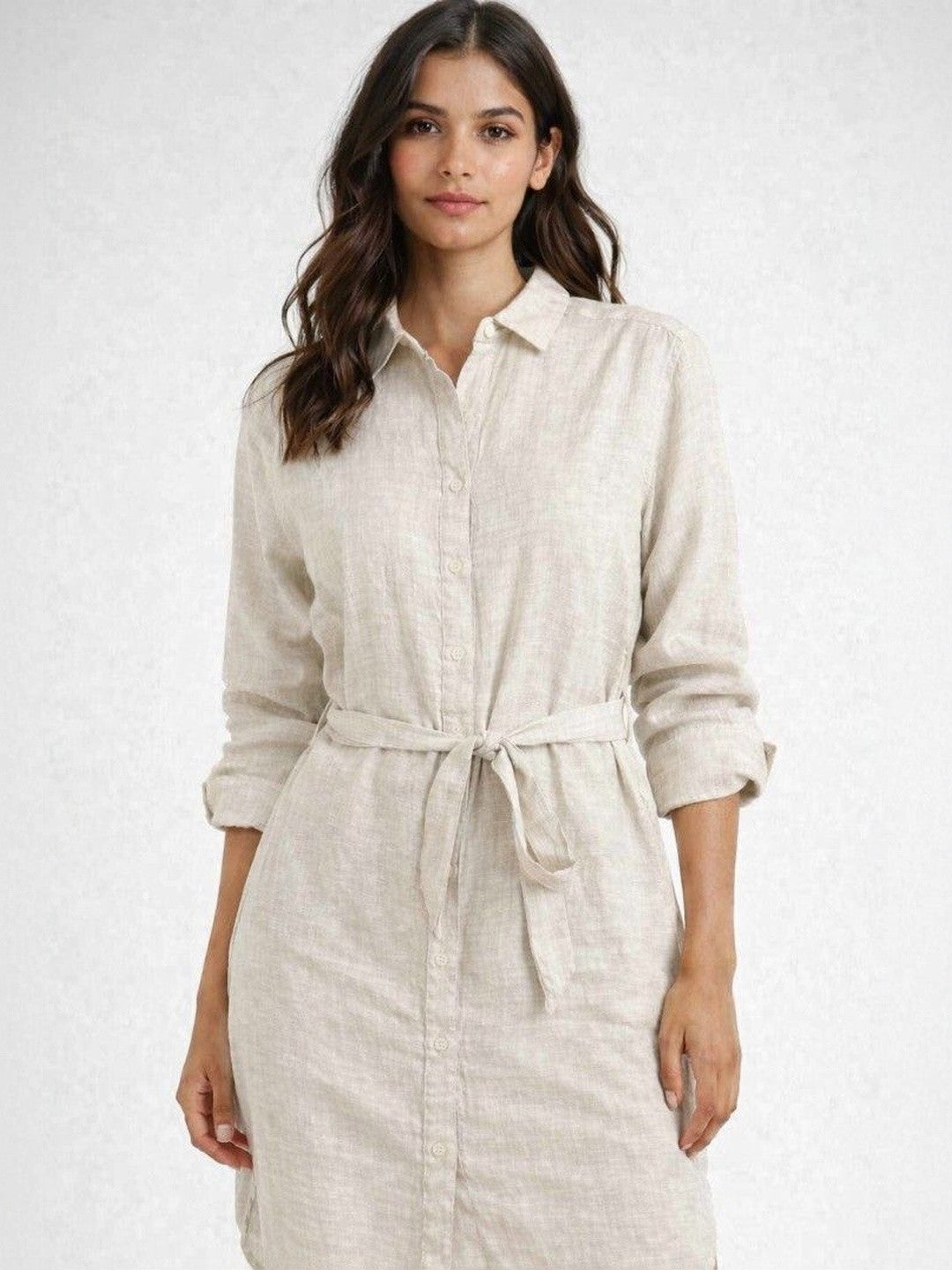 Grey Grace Linen Shirt Dress
