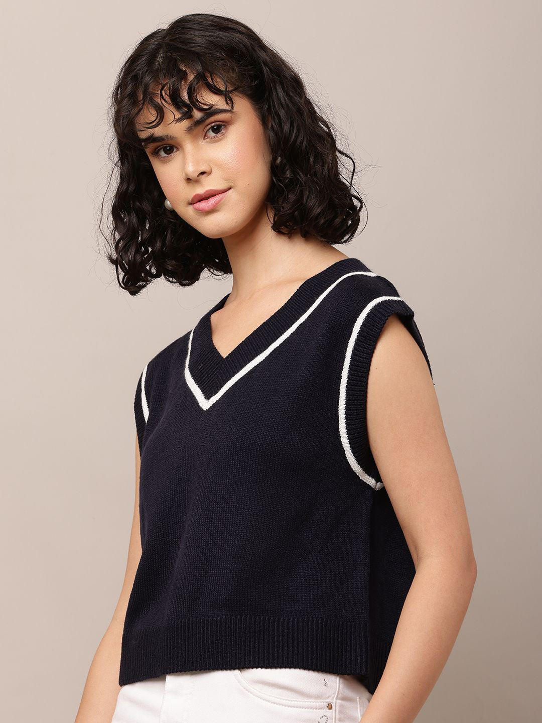 Black Luxe V-Neck Cotton Sweater