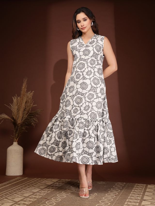 Classic Grey Sleeveless A-Line Maxi Dress