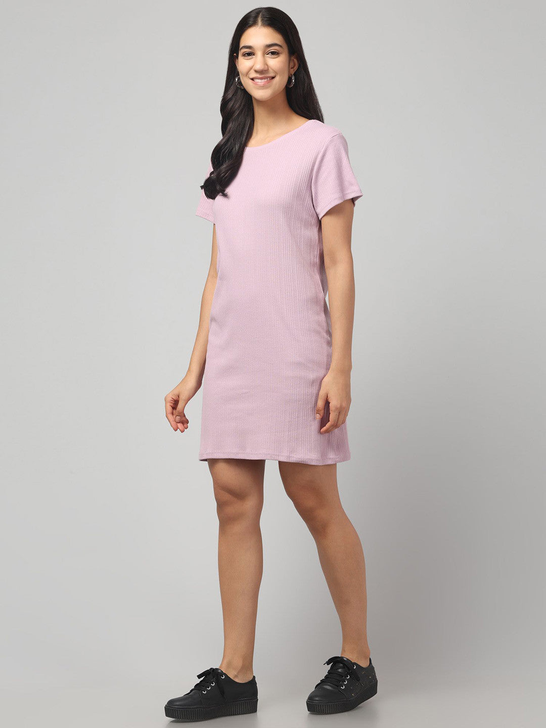 Stylish Mauve Cotton Stretch T-Shirt Dress