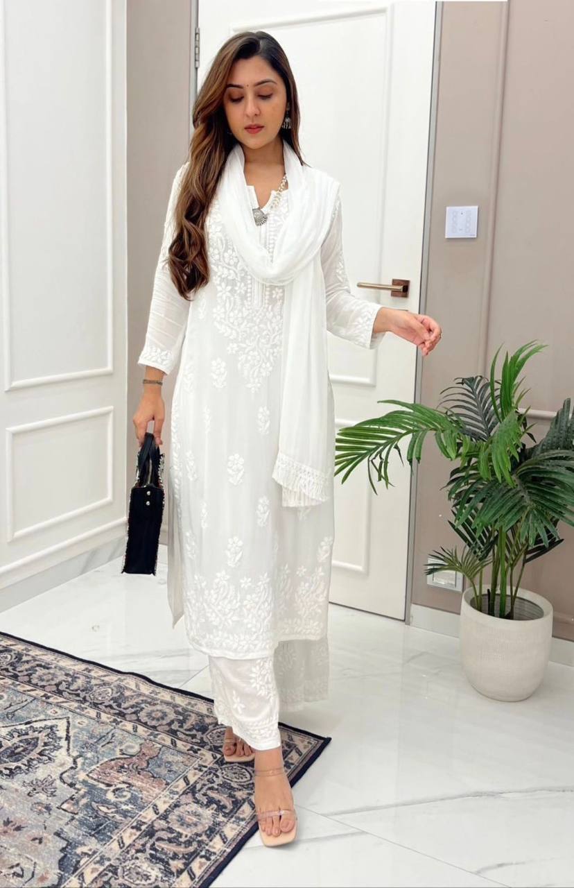 White Chikankari Kurta Set