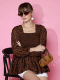 Brown Printed Peplum Top
