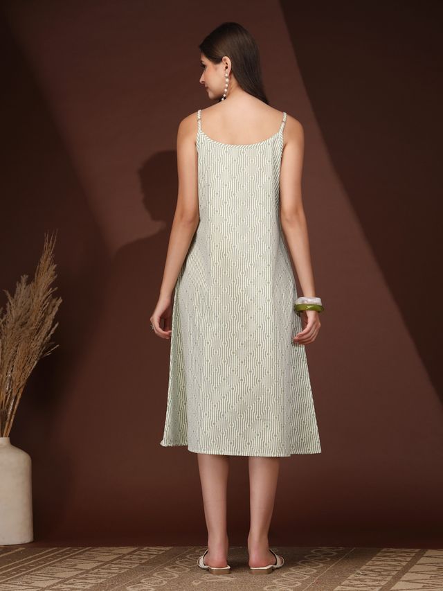 Green Geometry Fit & Flare Midi Dress