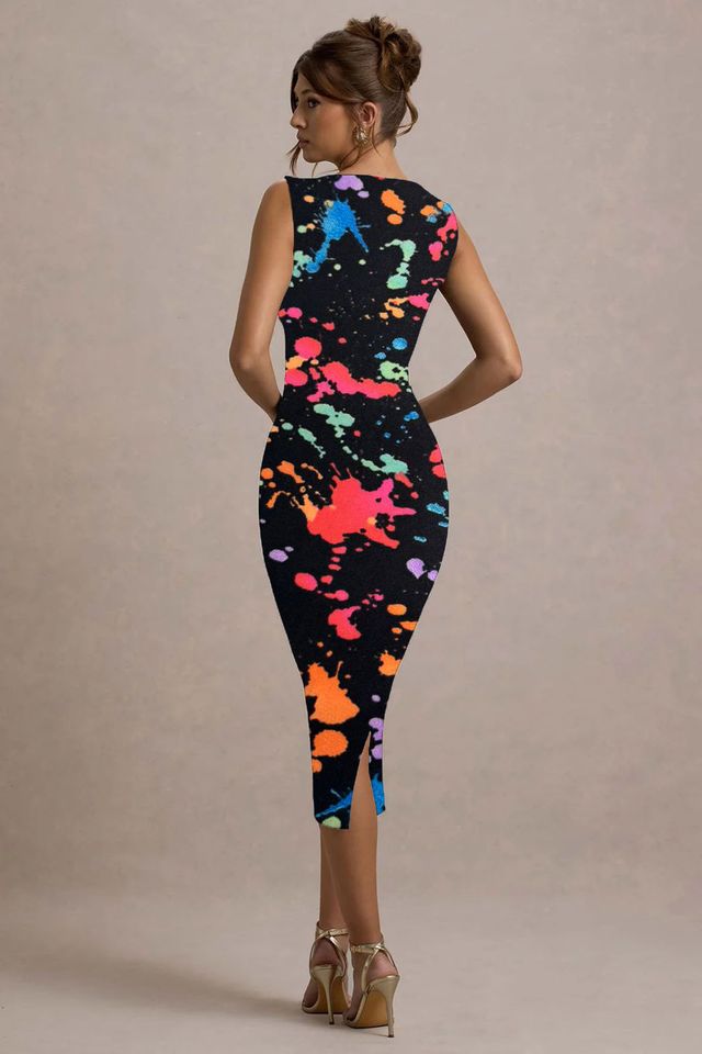 Multicolor Printed Sleeveless Bodycon Dress