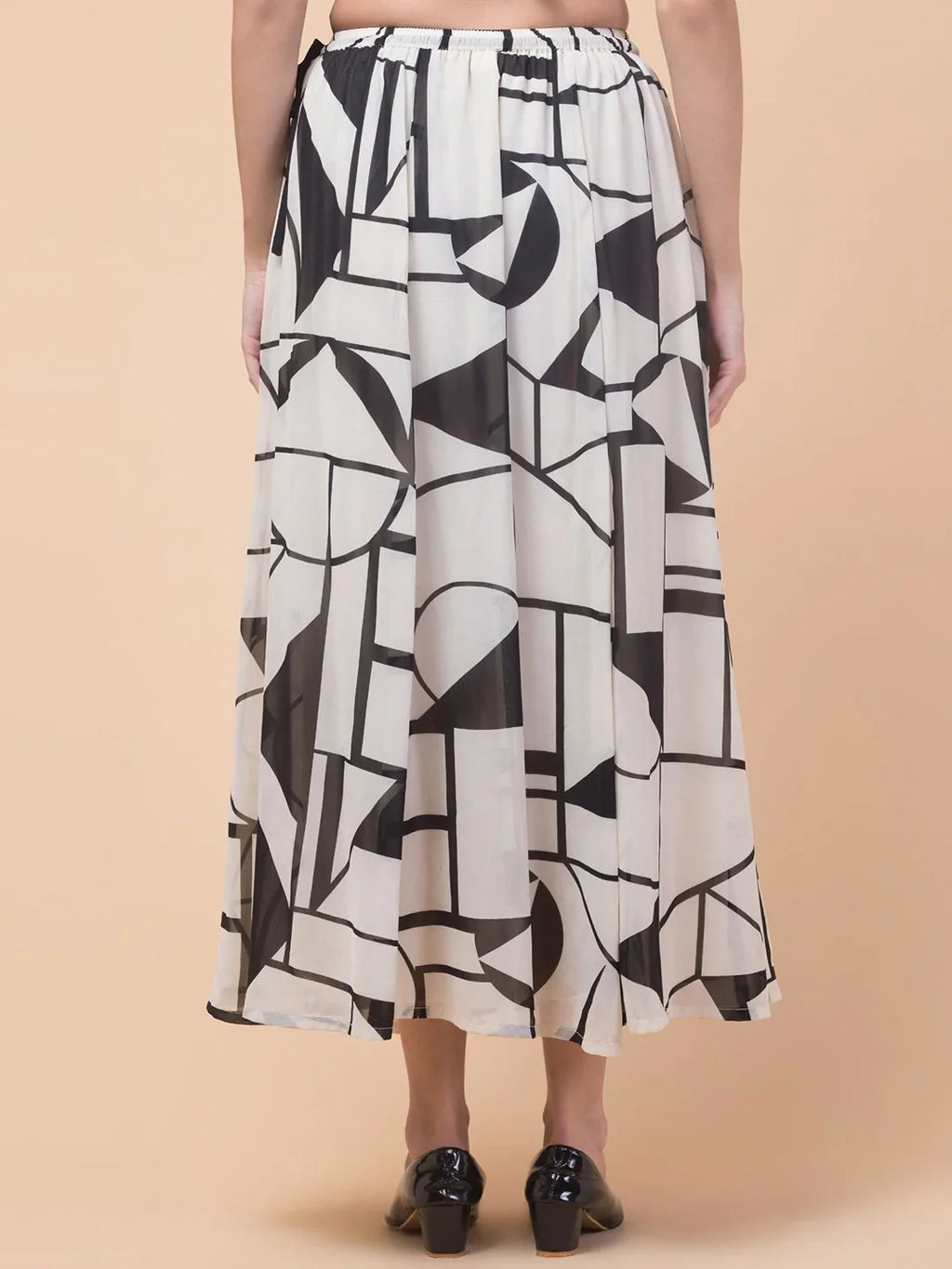 Black Abstract Print Maxi Skirt