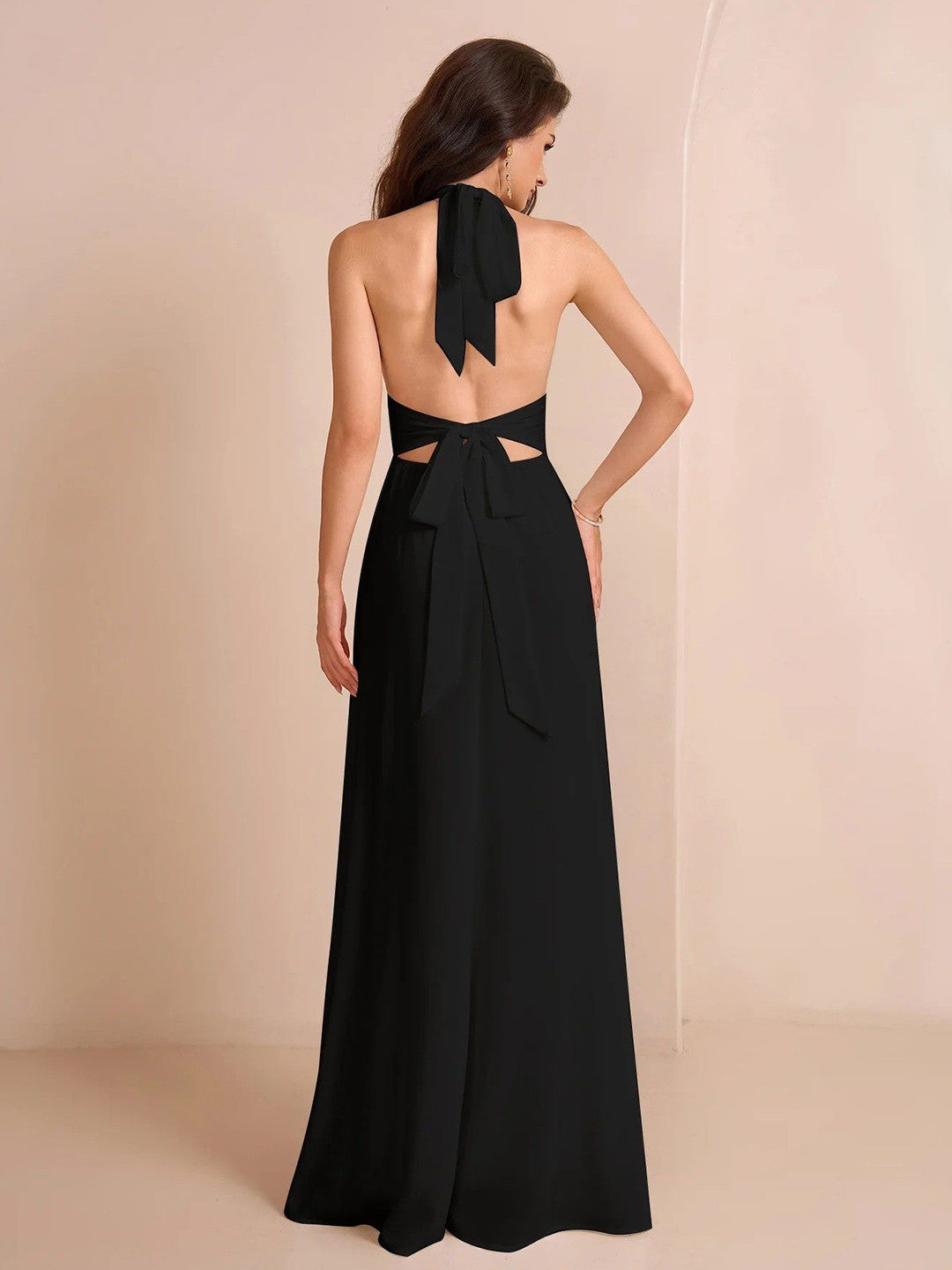 Noir Elegance Slit Backless Dress