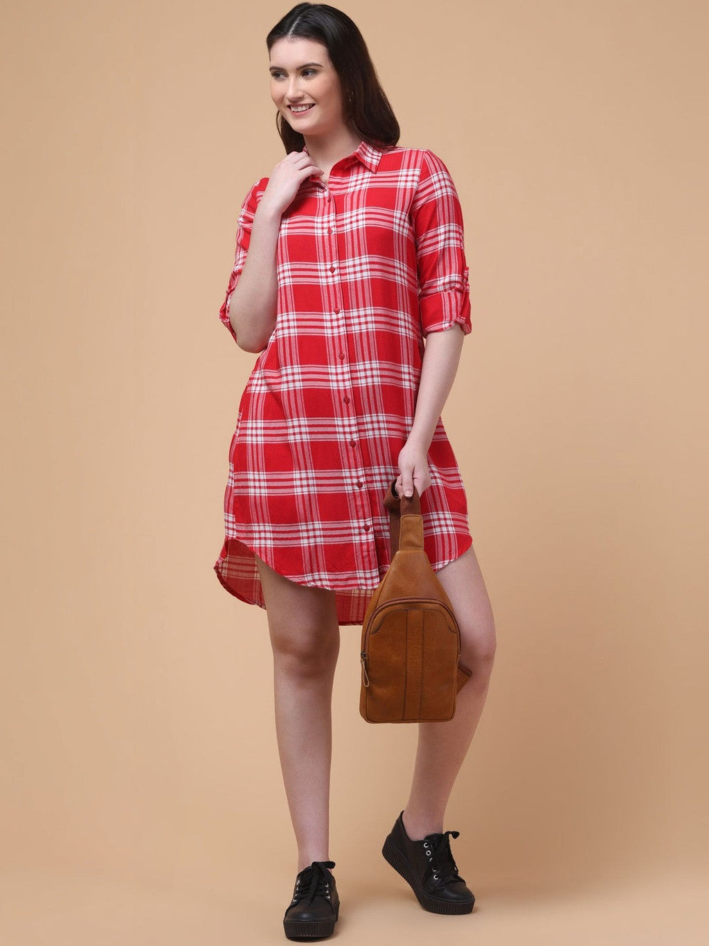 Red Check Charm Shirt Dress