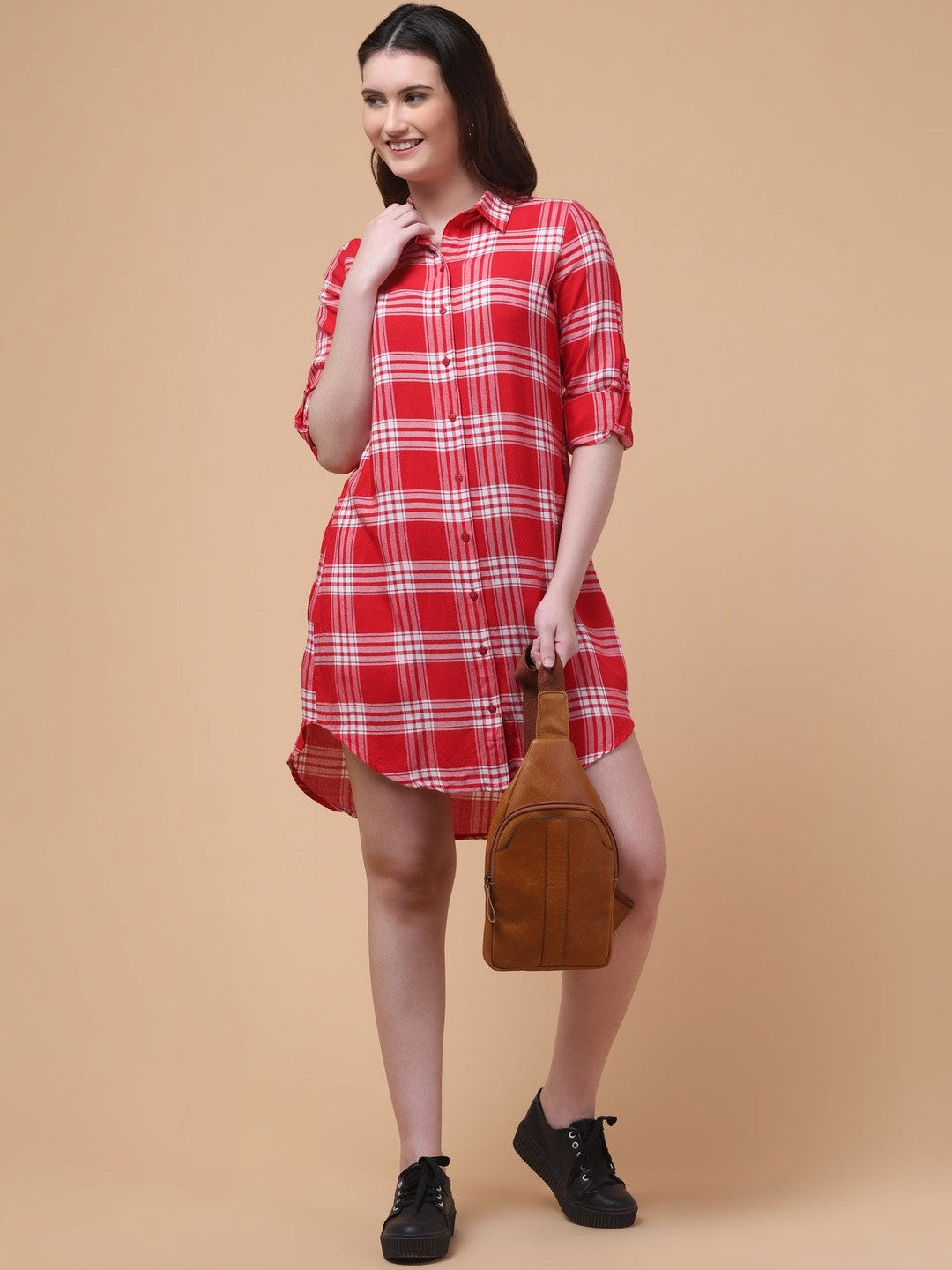 Red Check Charm Shirt Dress