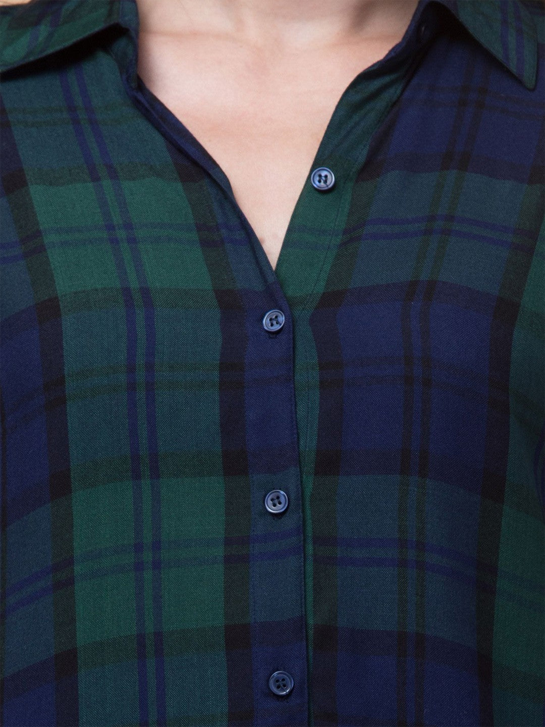 Green and Blue Checked Shirt Dress