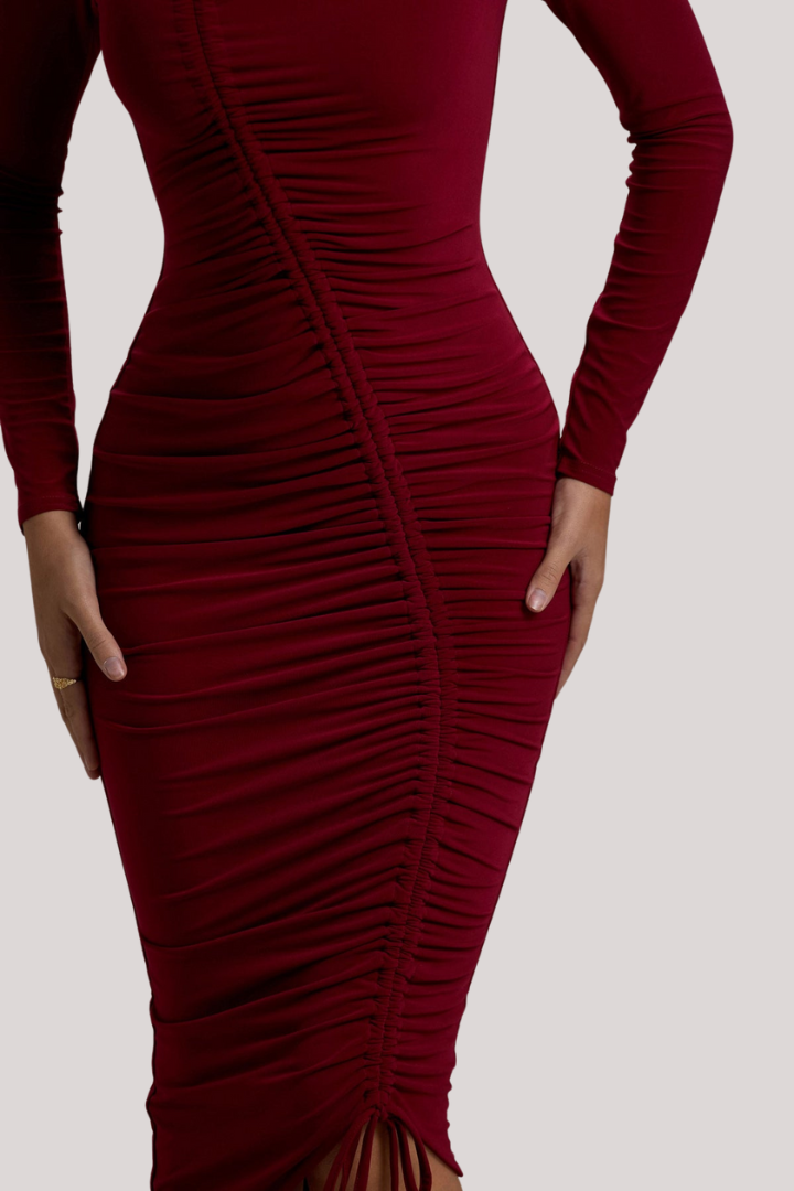 Maroon Luxe Long-Sleeve Bodycon Dress