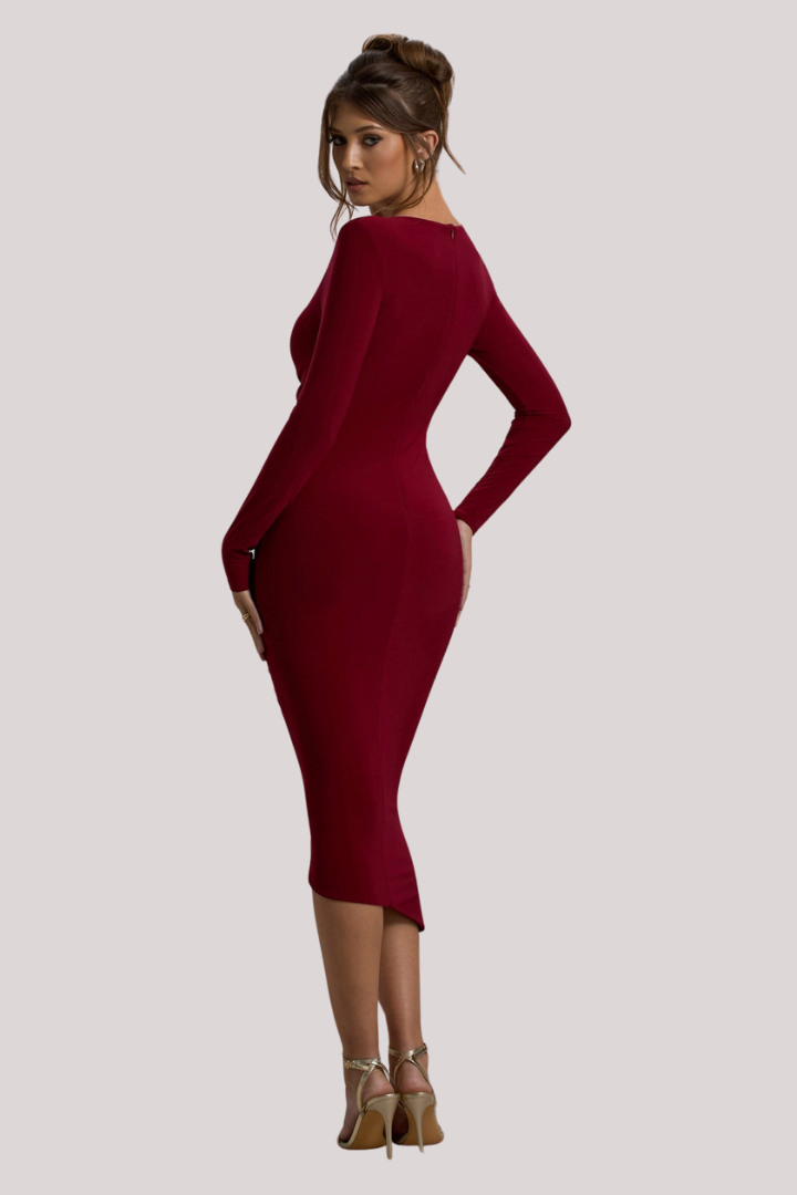 Maroon Luxe Long-Sleeve Bodycon Dress