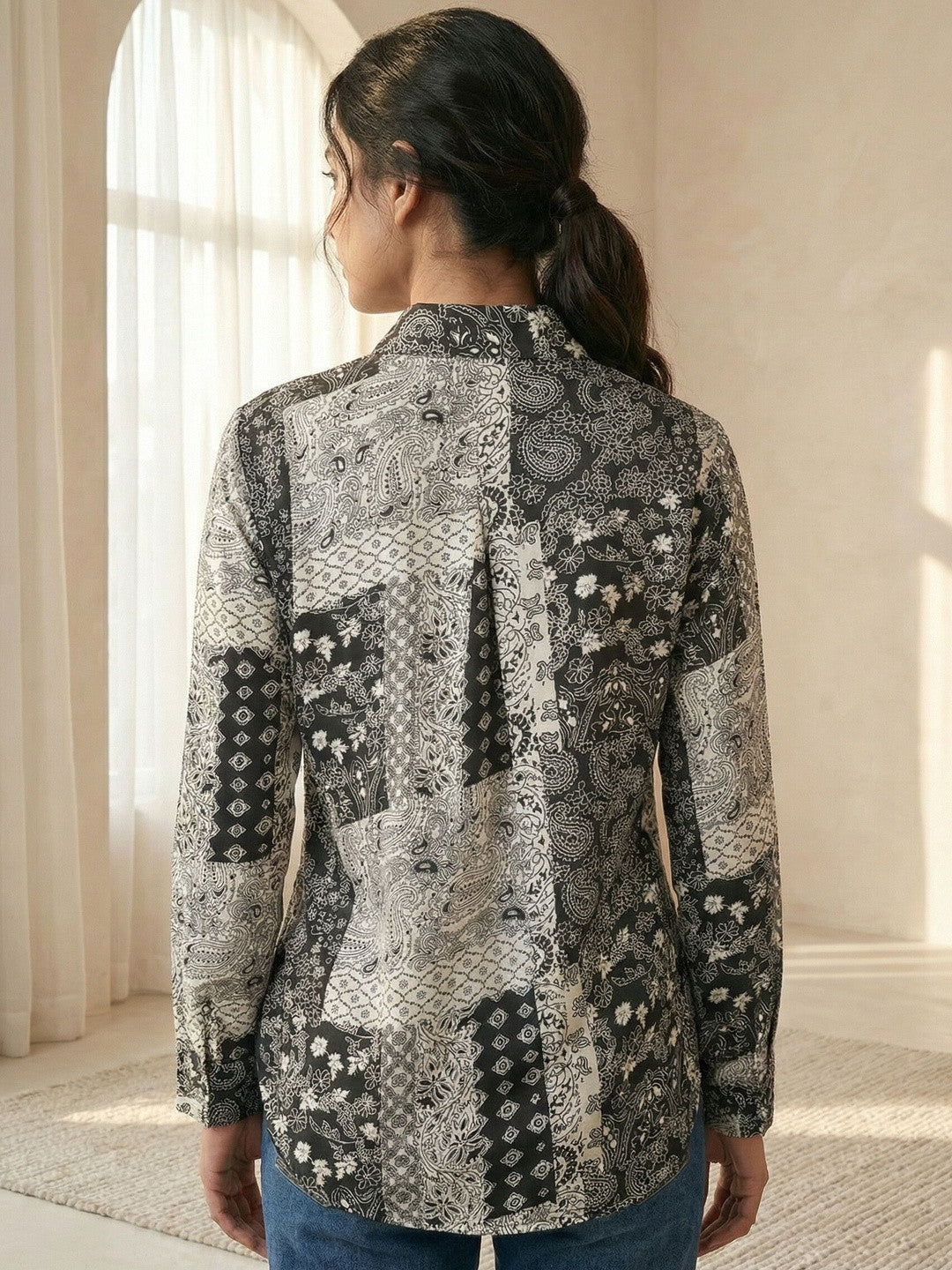 Timeless Black Printed Collared Shirt