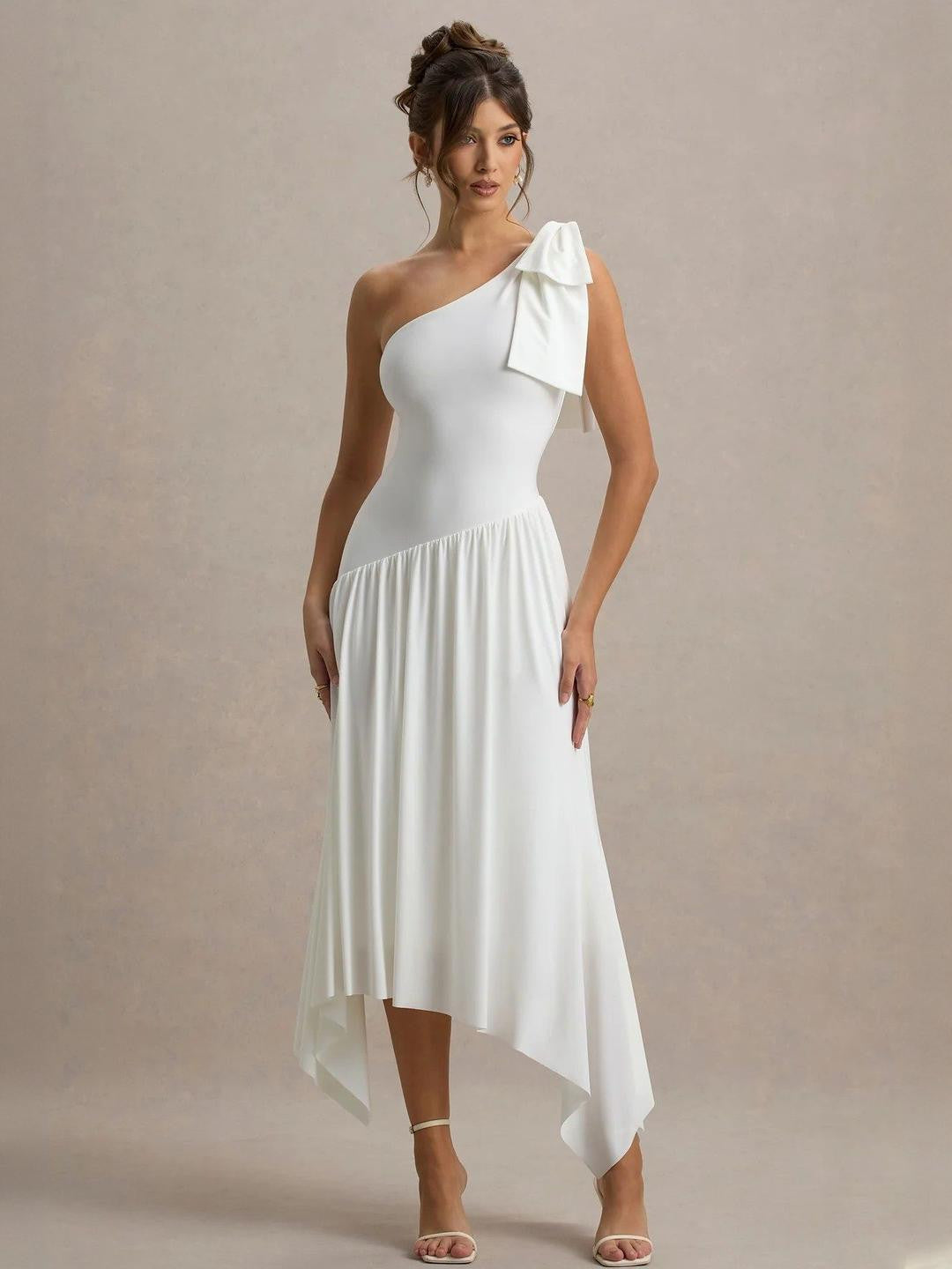 White Chic One-Shoulder Bodycon Dress
