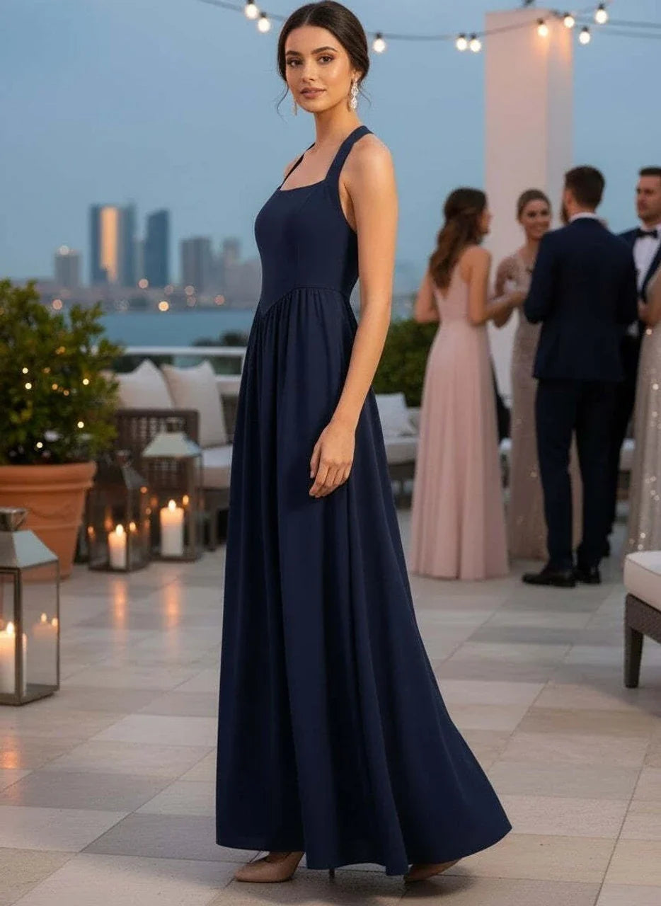 Blue Elegance Solid Maxi Dress
