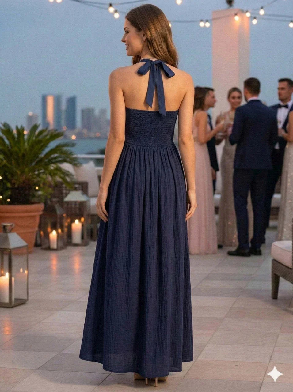 Blue Elegance Solid Maxi Dress
