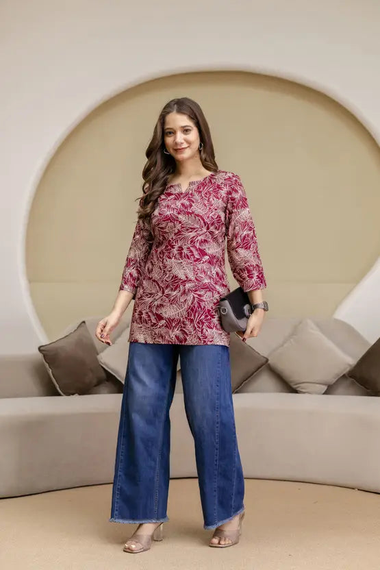 Petal Charm Maroon Short Kurta