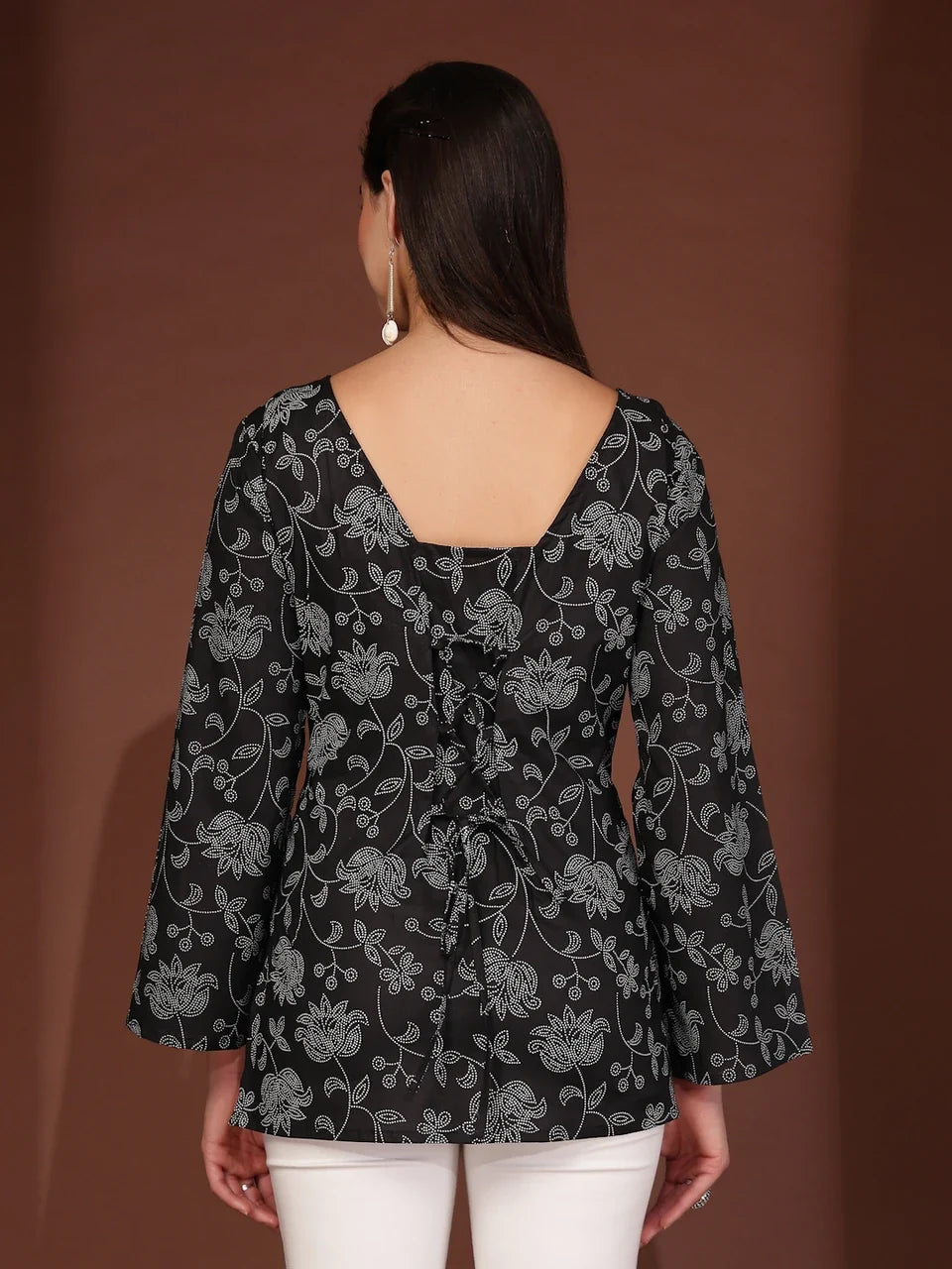 Black Blossom Floral Print Short Kurta