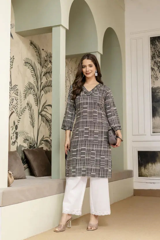 Noir Check Charm Straight Kurta