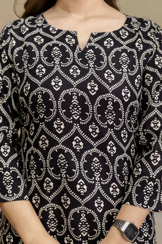 Casual Chic Printed Black Kurta