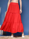Elegant Red Tiered Flared Skirt