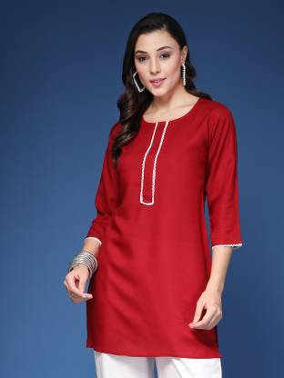 Maroon Solid Straight Kurta