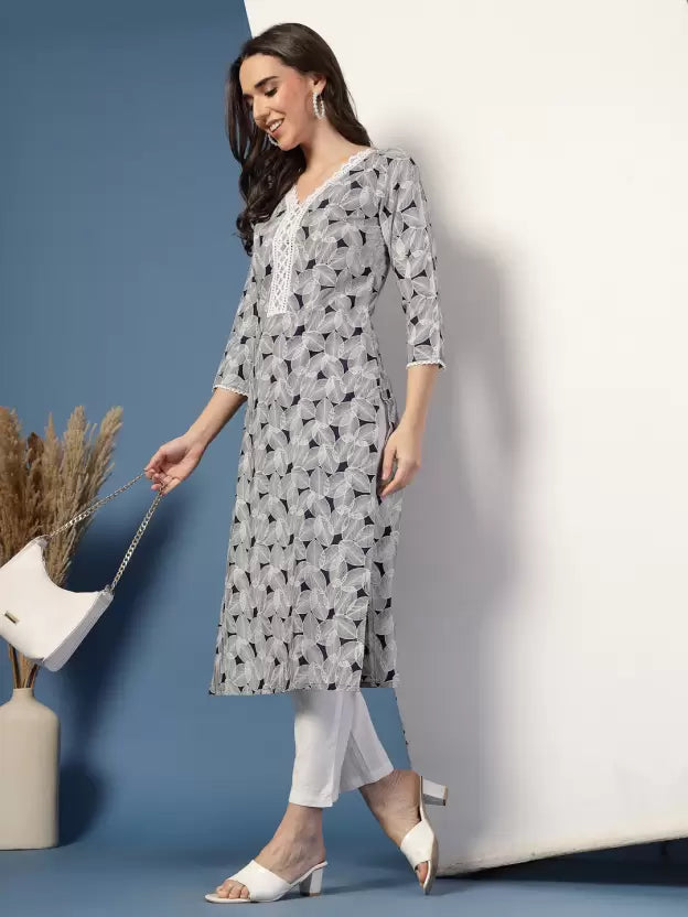 Sophisticated Grey Printed Kurta