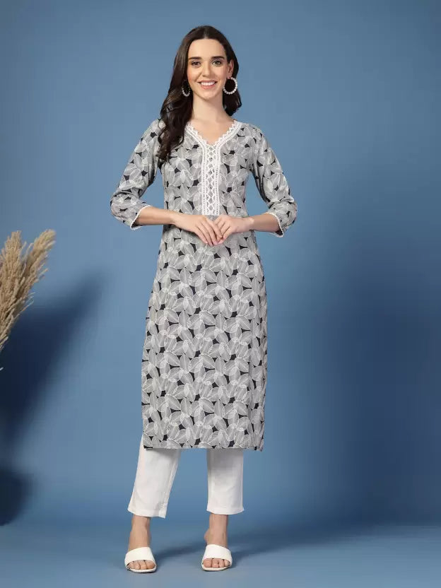 Sophisticated Grey Printed Kurta