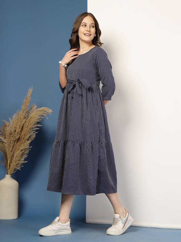 Blue Mirage Fit and Flare Midi Dress