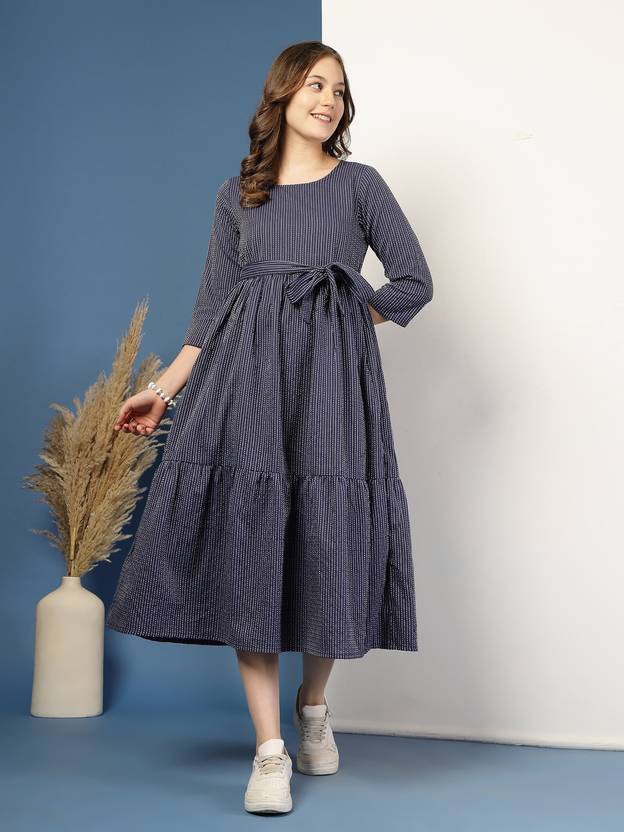 Blue Mirage Fit and Flare Midi Dress