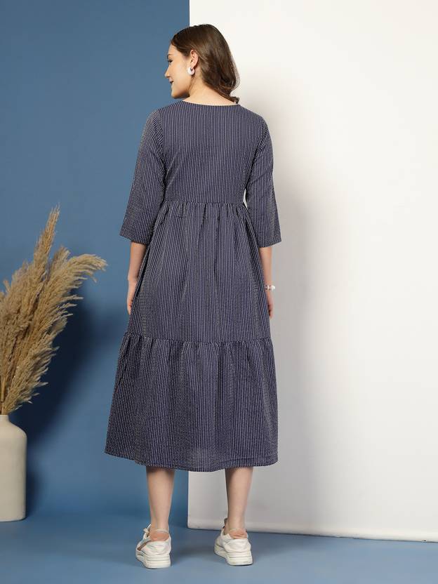 Blue Mirage Fit and Flare Midi Dress