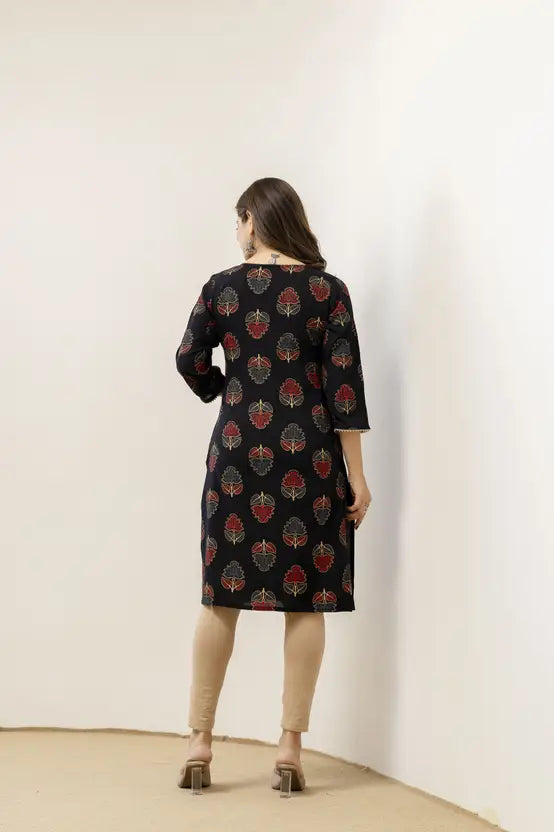 Timeless Charm Black Rayon Straight Kurta