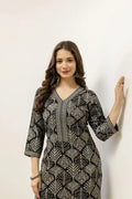 Noir Elegance Floral Straight Kurta