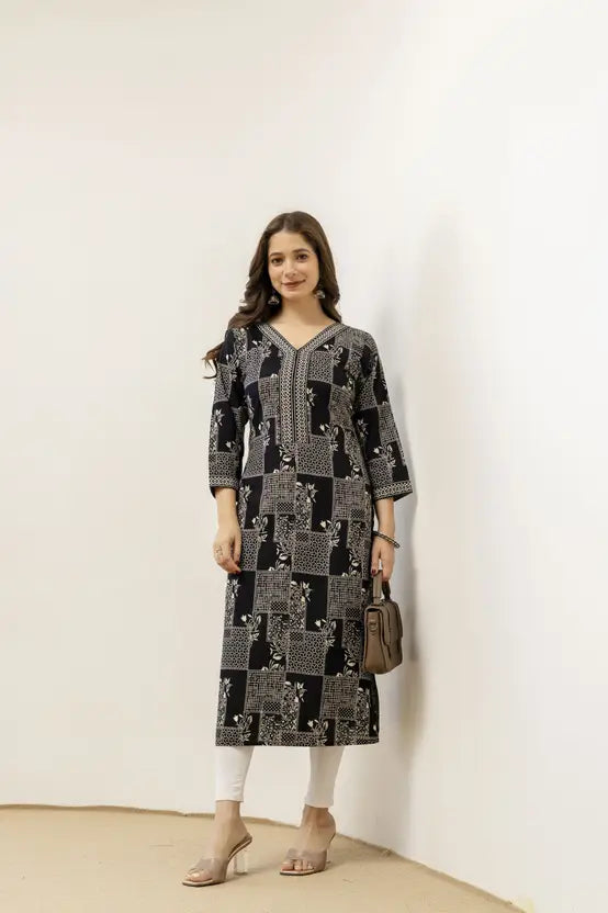 Black Grace V-Neck Straight Kurta