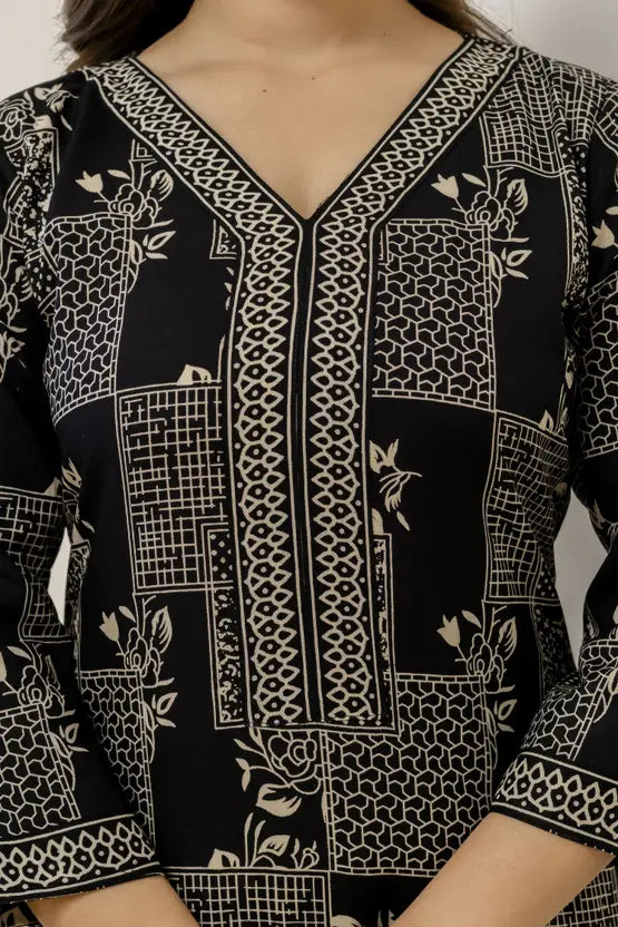 Black Grace V-Neck Straight Kurta