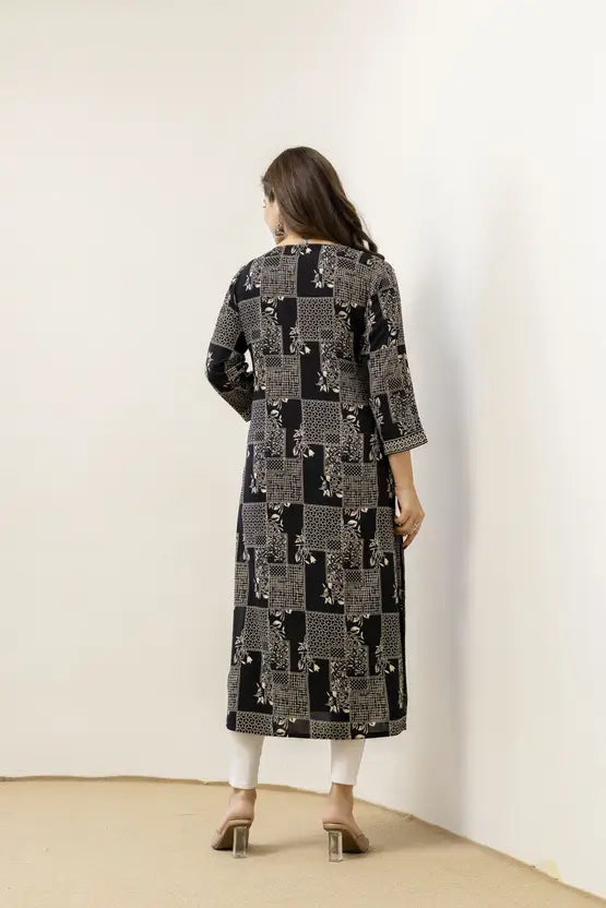 Black Grace V-Neck Straight Kurta