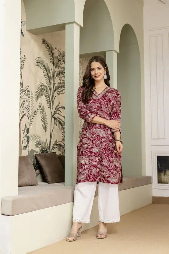 Maroon Aura Printed Party Kurta